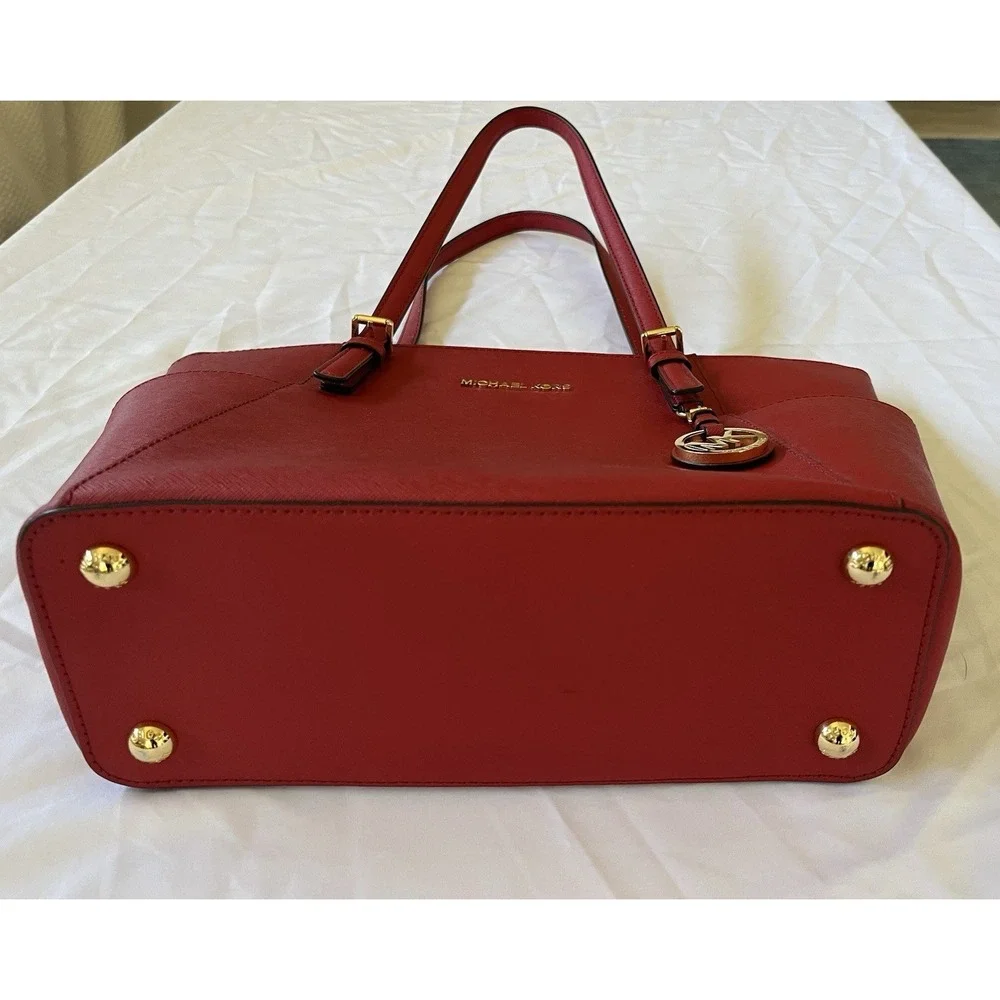 NEW Michael Kors Jet Set Top-Zip Saffiano Leather Red No Tags
